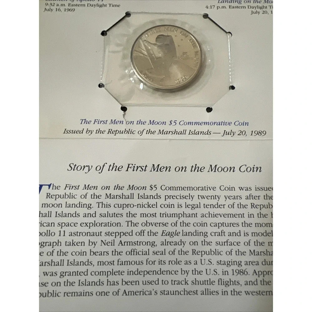 1989 FIRST MEN ON THE MOON 5 DOLLAR $5 COIN REPUBLIC OF THE MARSHALL ISLANDS NEW